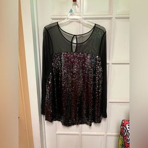 Torrid Silver Sequin and Black Mesh Top